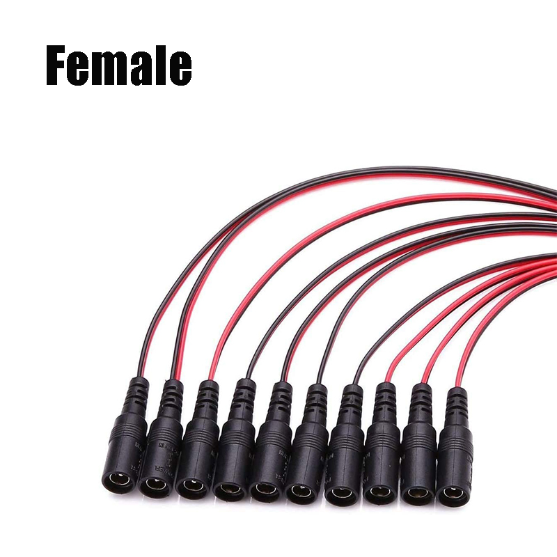 28cm أنثى ذكر 18 AWG Jack Cable Adapter Plug Plug Supply 5.5x2.1mm 12V DC موصلات لكاميرا LED LED CCTV