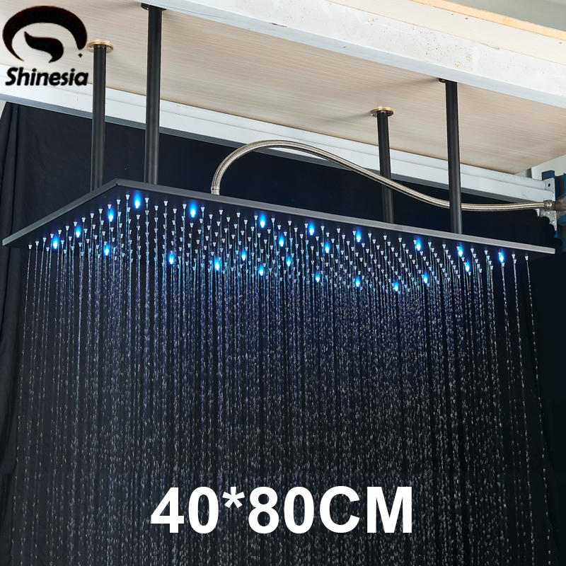 Shinesia LED BAGNI DOCUPAGGIO RUSETTO 40*80 cm Sistema di doccia a cascata di grandi dimensioni set di soffitto nero/oro spazzolato