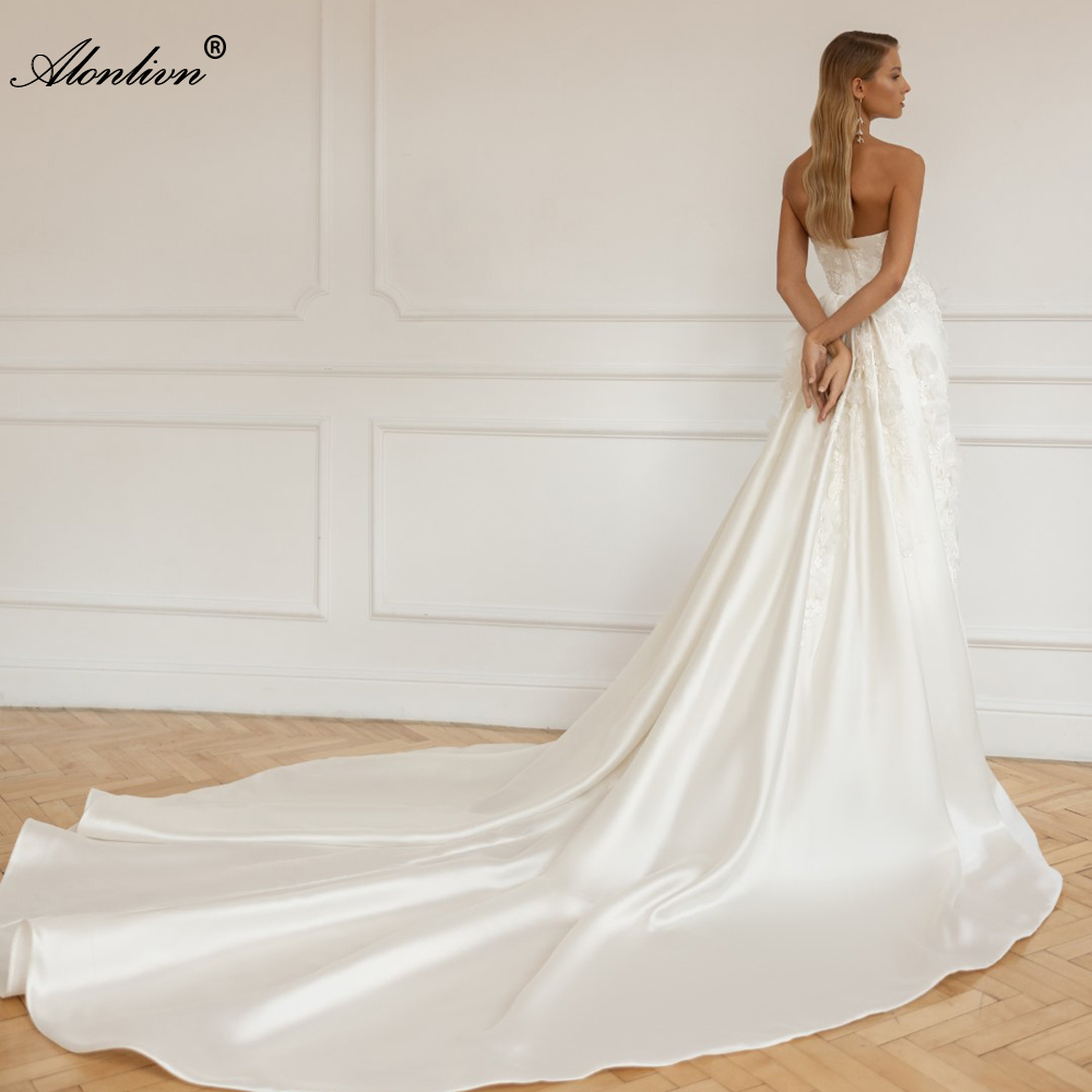 Attackable Strapless 2 In 1 Mermaid Wedding Dress Beading Pearls Appliques Decathed With 3D Flowers Removable Satin Train Off The Shoulder Trumpet Bridal Gowns