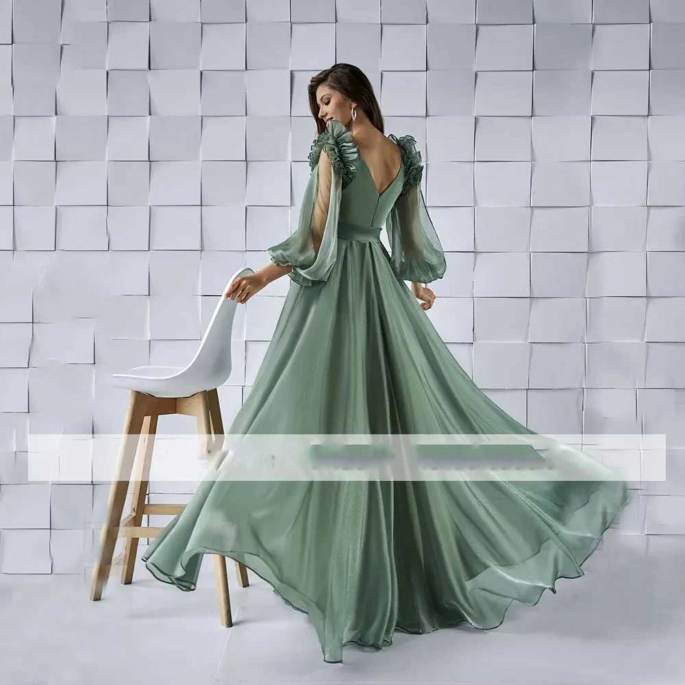 Urban Sexy Dresses 2023 A Line Party Bowns For Woman Longe ärmar Ruffles V Neck Anpassad golvlängd Formell aftonklänning Vestidos de Noche Robe 240410