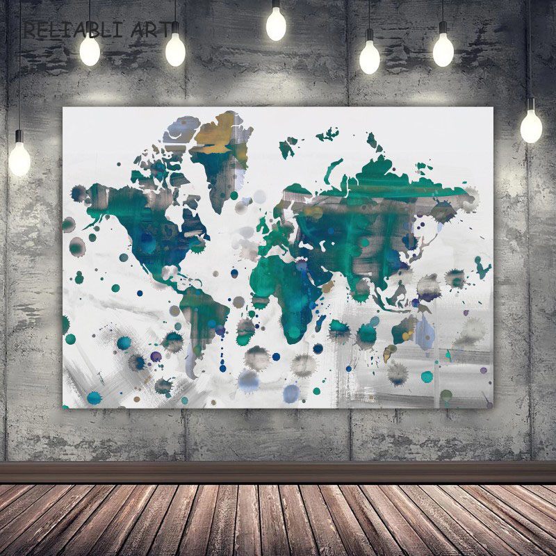 Moderne Gekleurde Mapa mundial Mapa de arte de pared en estampados de imprenta Canvas Schilderij Voor Woonkamer Decoración del hogar sin marco