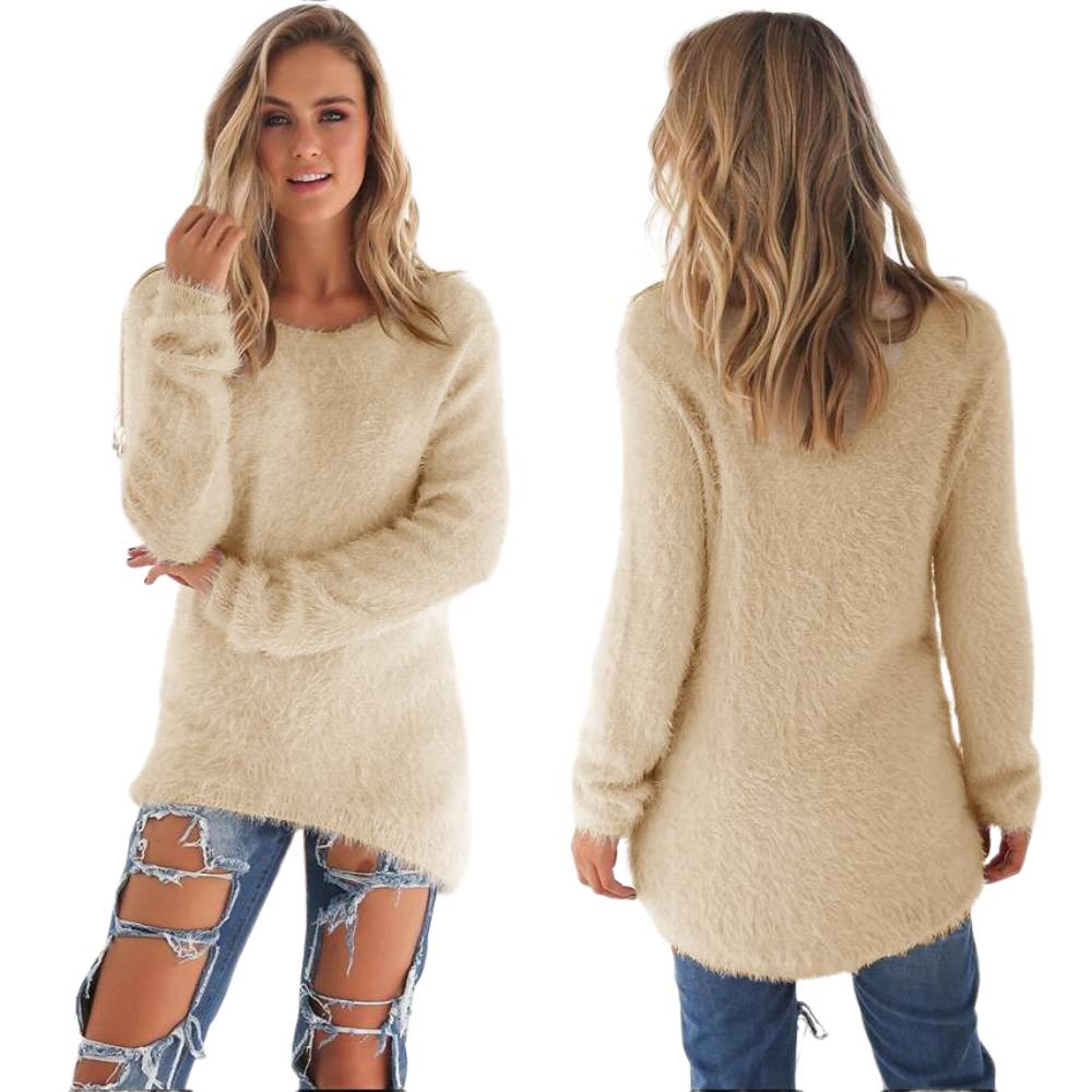 Casual Long Sleeve Tops Plush Woolen Soft Pullover Female Bottoming Clothing Women Winter Crew Neck Knit Woollen Sweater S-5XL