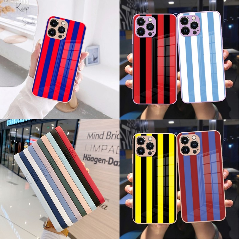 Milan Stripe Stripe Design Phone Case Sandy Pink Glass für iPhone 13 14 12 11 Pro XS Max plus Mini X XR 8 7 6S SE2020 Cover