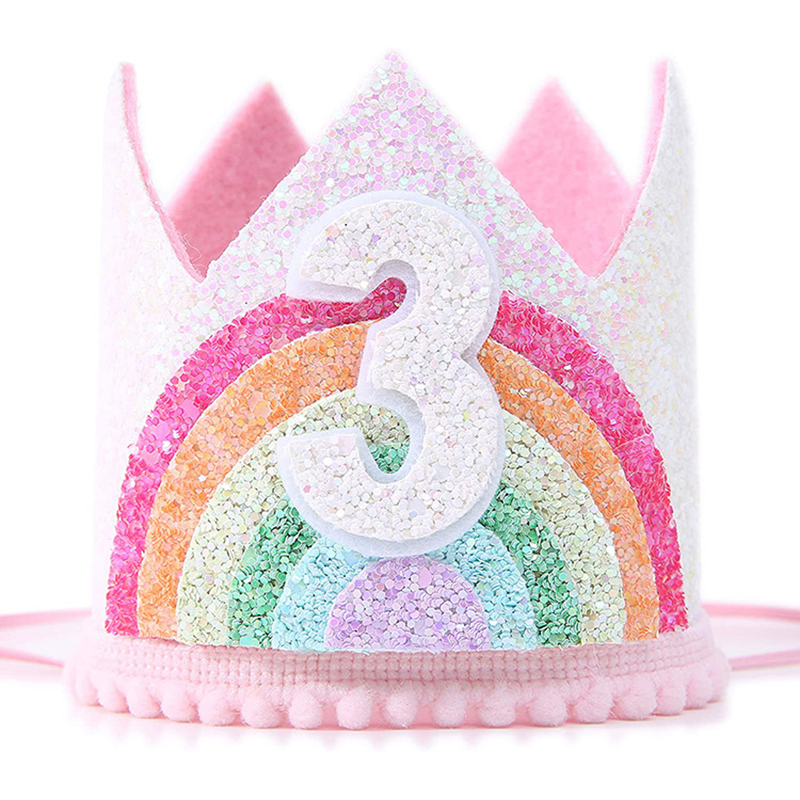 Felt Rainbow Crown Girl Birthday Party pannband 1: a 3: e födelsedagsfestdekorationer Kids Number Hat Baby Shower Unicorn Party