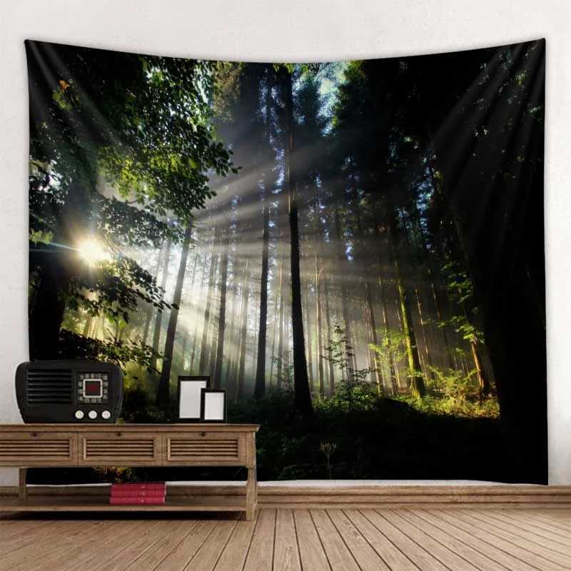 Paysage de la forêt naturelle Tapisserie murale Tapisches suspendues de la scène psychédélique Mandala Home Art Mur décor boho décor de yoga feuille de matelas R0411