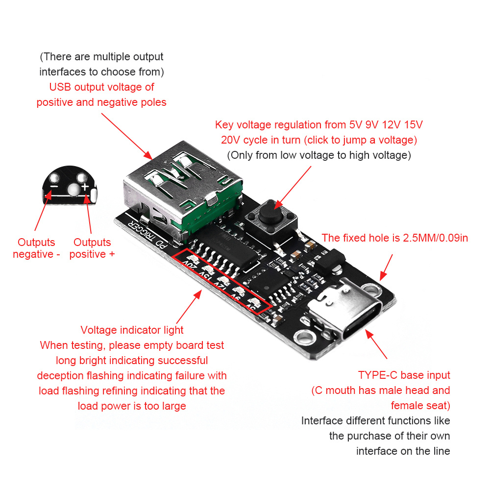 USB-C Module de carte de déclenchement de charge rapide USB-C PD / QC DÉCHARGE CHARGE FAST USB TYPE-C MODULE DE CHARGEUR DE CHANGEUR HIGHT-C