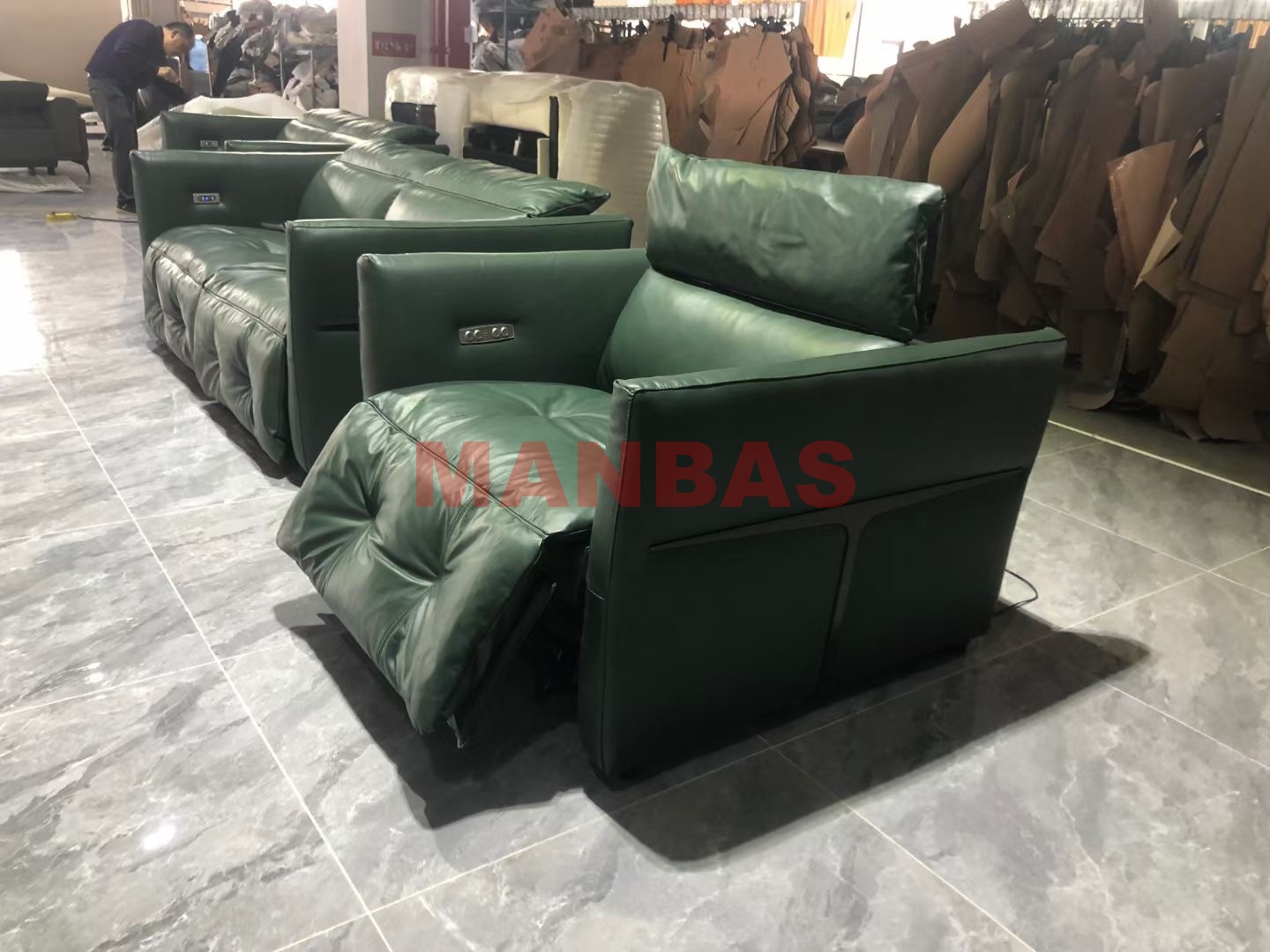 MANBAS Dual Motor Power Recliners Multifunctional Sofa Sets Electric Reclining Seats Italian Genuine Leather Sofas Theater Couch