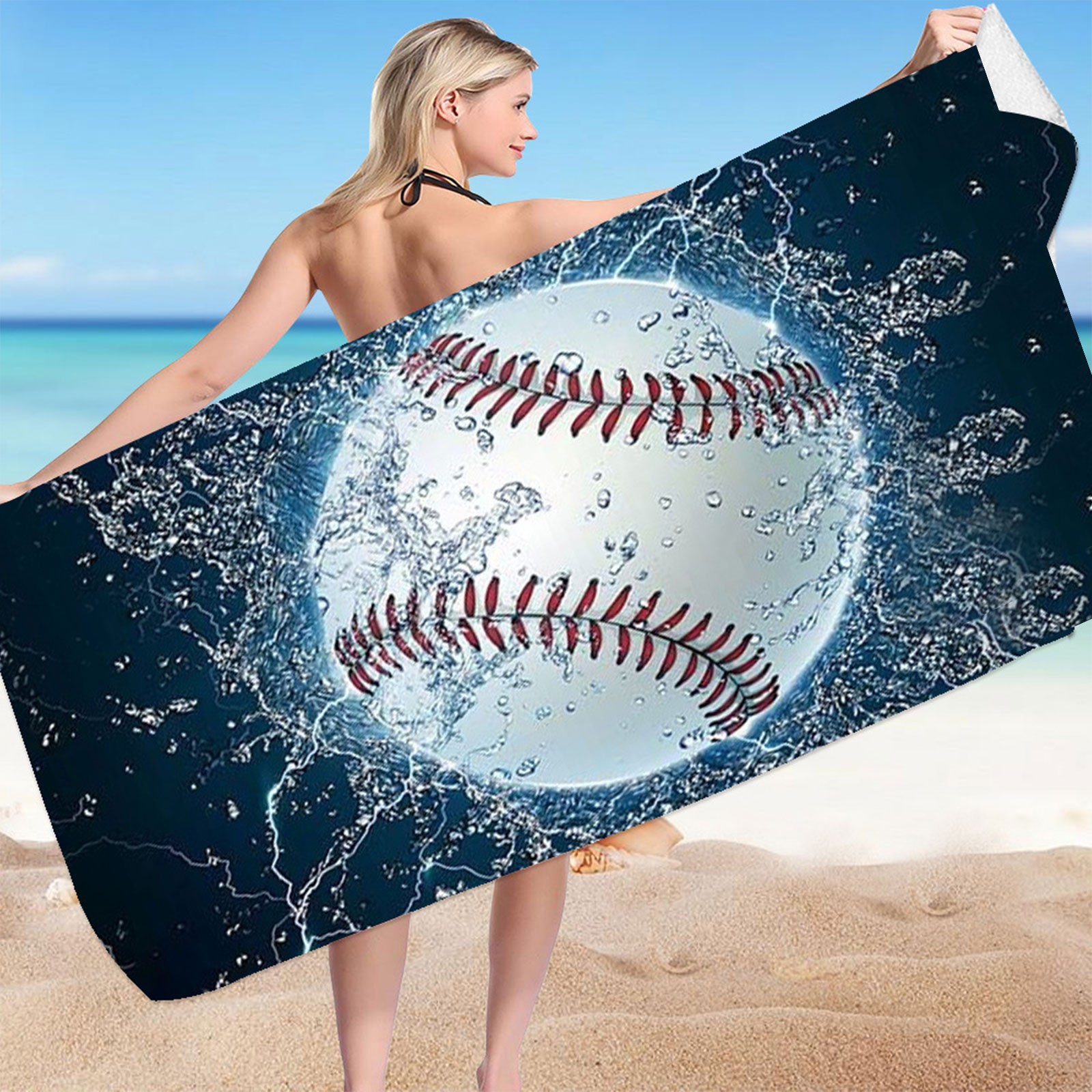 Tennis de baseball serviette de plage serviette double face velours à séchage rapide serviette de plage imprimé serviette de bain adulte serviettes de serviettes de ciel