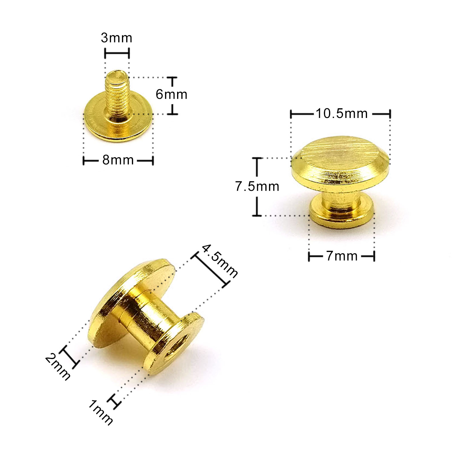 High Quality Brass Copper Flat Head Screwback Chicago Screw Back Nail Rivet Stud for Leather Craft Bag Bottom Belt Strap