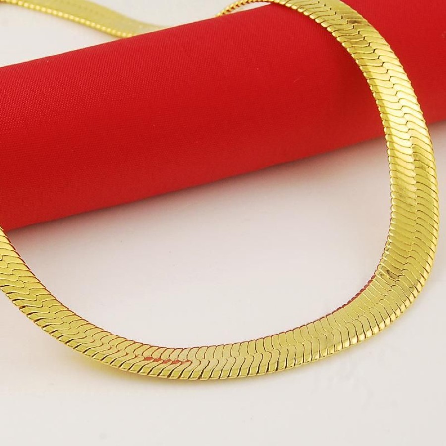 Thin Soft Herringbone Chain Necklace Pure Gold Color 18K Yellow Plated Punk Hip Hop Jewelry For Mens Boys 10mm 24 Chains265d