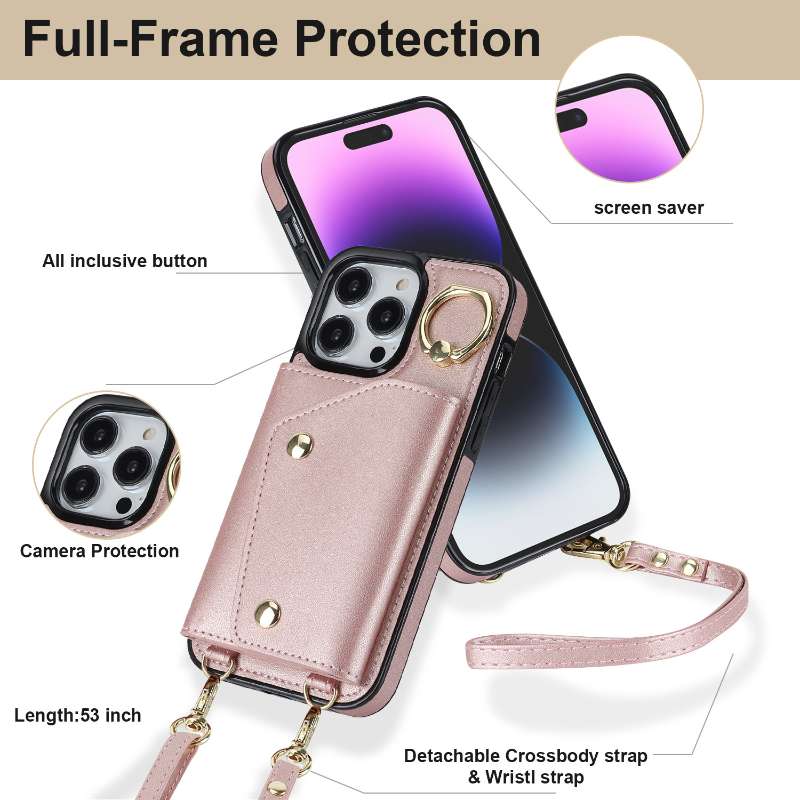 Étui iPhone de concepteur Case de téléphone Crossbody Bandon Portefeuille Portefeuille Card de protection en cuir Card de protection en cuir Convient pour Apple 15 Pro Max Apple 14 iPhone 13 Apple 12 iPhone X