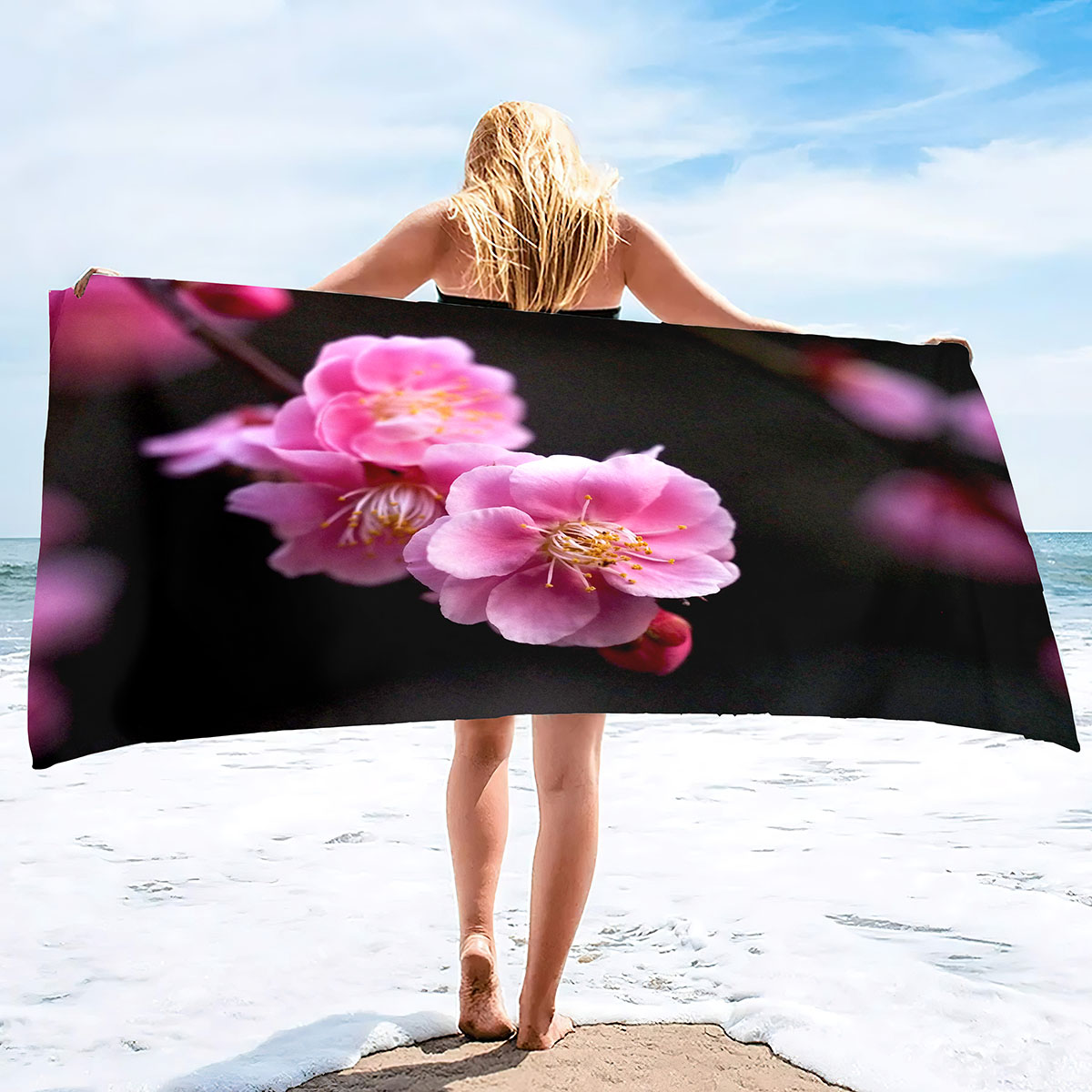Микрофибрь пляжный полотенце цветок элегантный вишневый цвет