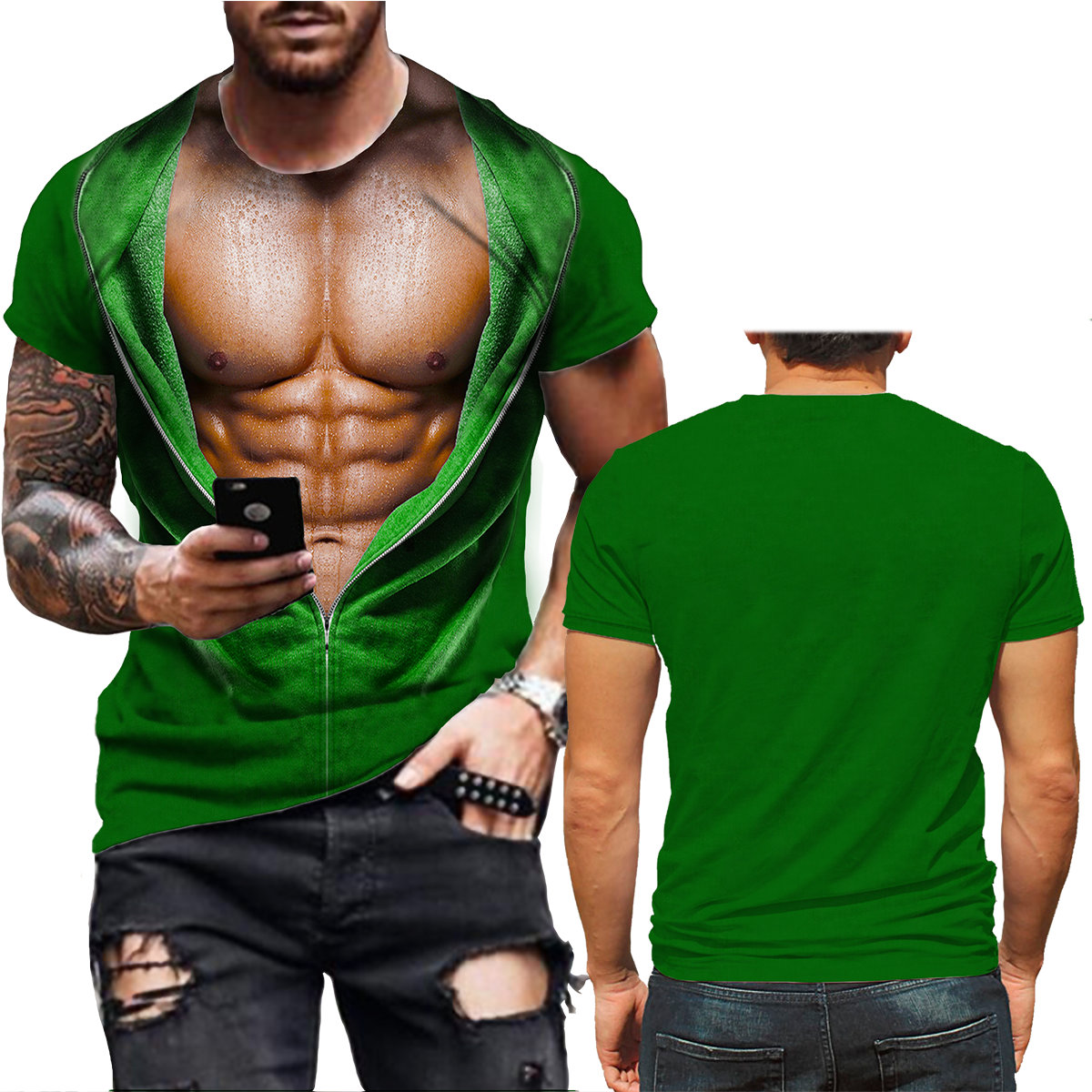 T-shirt imprimé en 3D masculin, t-shirt muscle amusant, harajuku fausses vêtements de sport, vêtements en vrac décontractés, t-s à manches courtes vintage