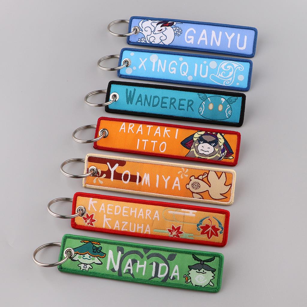 Key Tag ZHONGLI Cool Game NAHIDA Embroidered Keychain For Motorcycles Cars Bag Backpack Chaveiro Key Ring Key Fobs Gifts