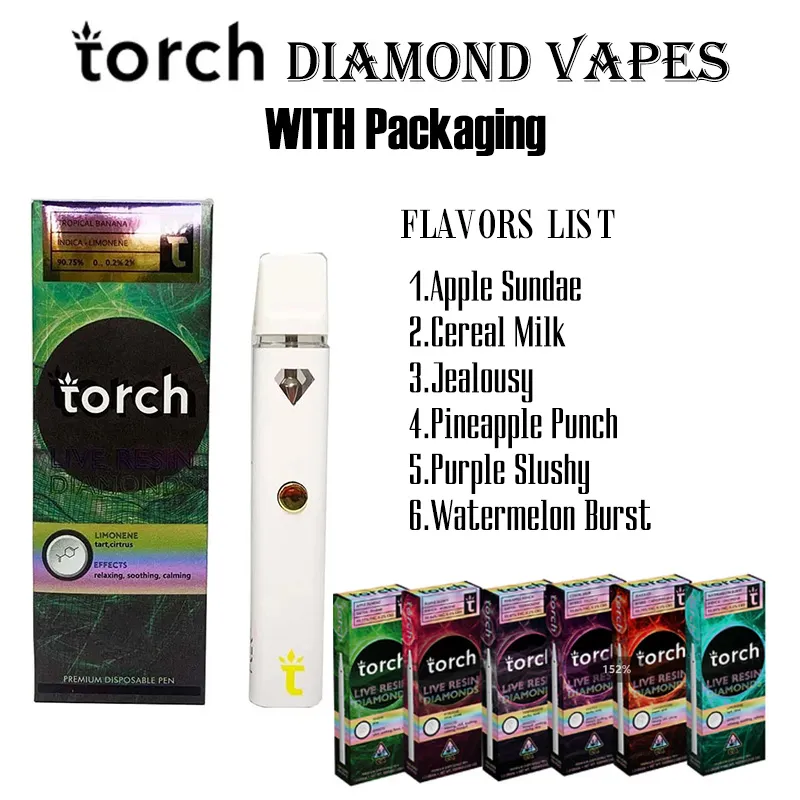 Packwoods X Torch Diamond Vapes Wholesale E Cigarettes Rechargeable Disposable Pens Type C 2ml Disposable Vape Pen Device Thick Oil cookies fryd dabwoods packman