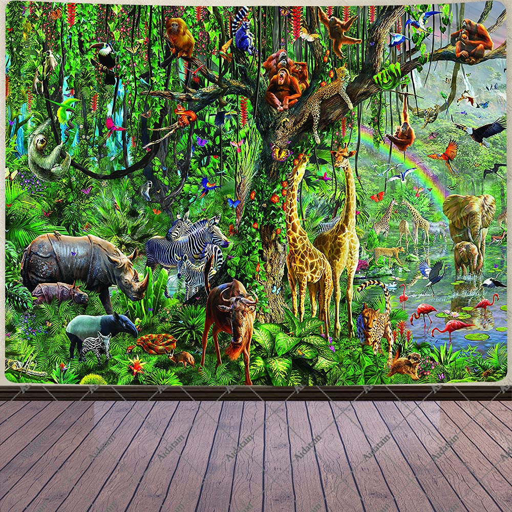 アフリカのサファリ風景の風景タペストリージラフィン象ヒョウ背景タペストリー森林草地寝室の装飾