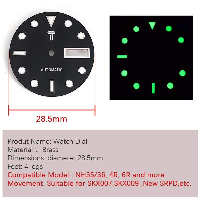 28.5mm Watch Dial Luminous Kanagawa For NH35 NH36 Movement SKX007 SKX009 Seiko Divers 200m 0020 Case Mod Parts Day Date Window