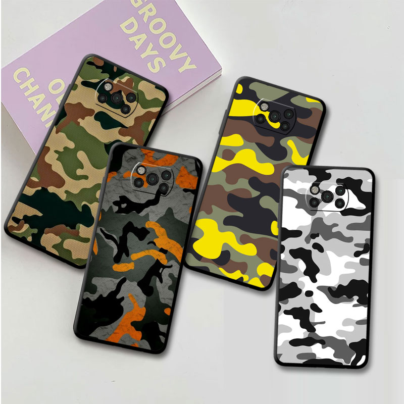 Cas pour Xiaomi Mi Poco X3 NFC 11 Lite 5G NE 11T Pro 12 F3 M4 M3 X4 GT X5 9T 10T Note 10 Couverture de téléphone souple Camouflage militaire