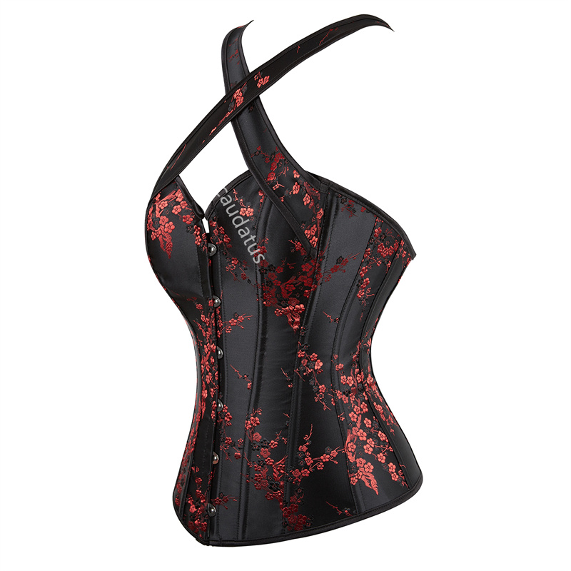 CORSET Noir Plus taille supérieure Bustier Halter Broderie de broderie exagérée Burlesque Sexy Lingerie Femmes Red Dropshipping