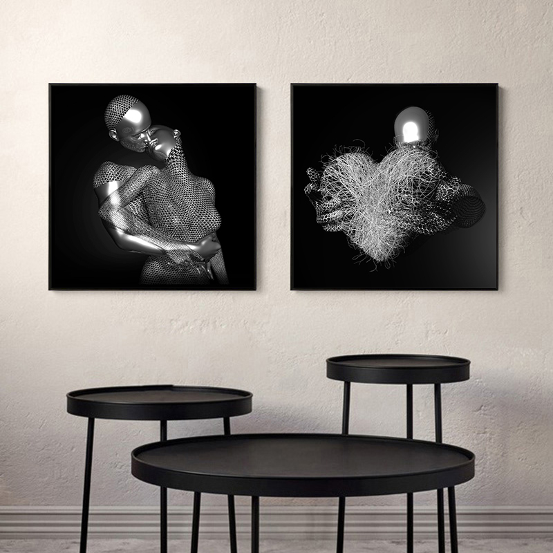 Effet 3d Angel Hug Couple Sculpture Lover Art Affiches Canvas Toom