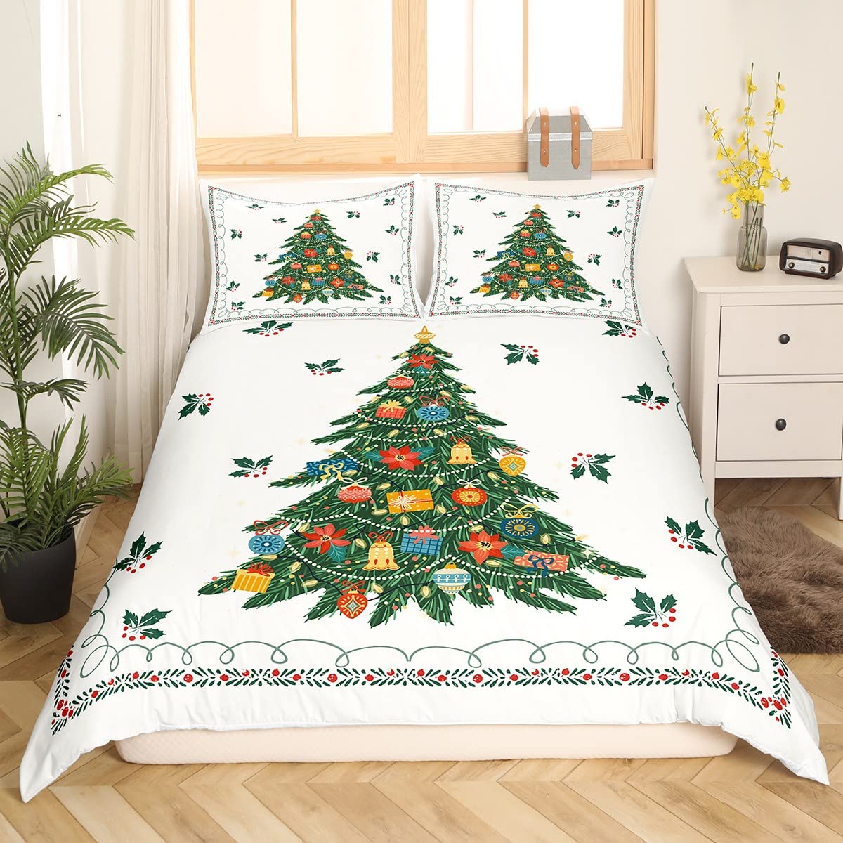 Joyeux Noël couvre-couette reine king size de Noël housse de couette arbre de Noël