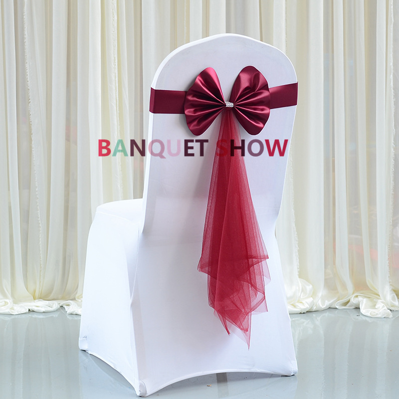 Heißverkauf Hochzeit Bankett Stretch Chair Sash Tie Bow Lycra Spandex Band für Stuhl Cover Dekoration