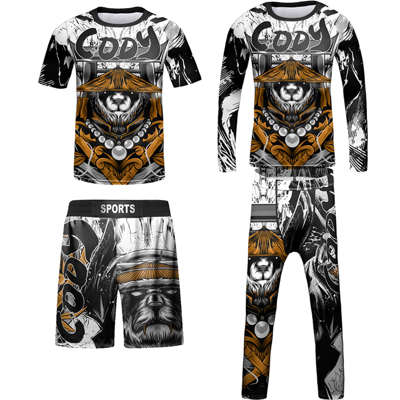 Novo MMA Kid Rashguard Jiu Jitsu T-shirt +calça Conjunto