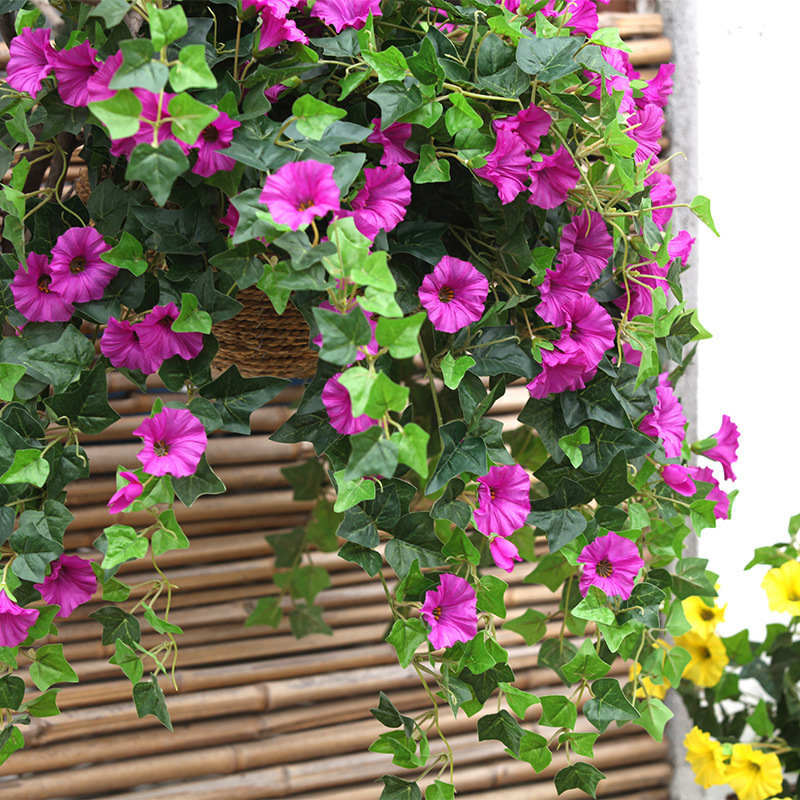 Fiori di petunia di seta di vite artificiali Glorie mattutine artificiali piante appese fiori finti decorazioni prato da giardino esterno interno