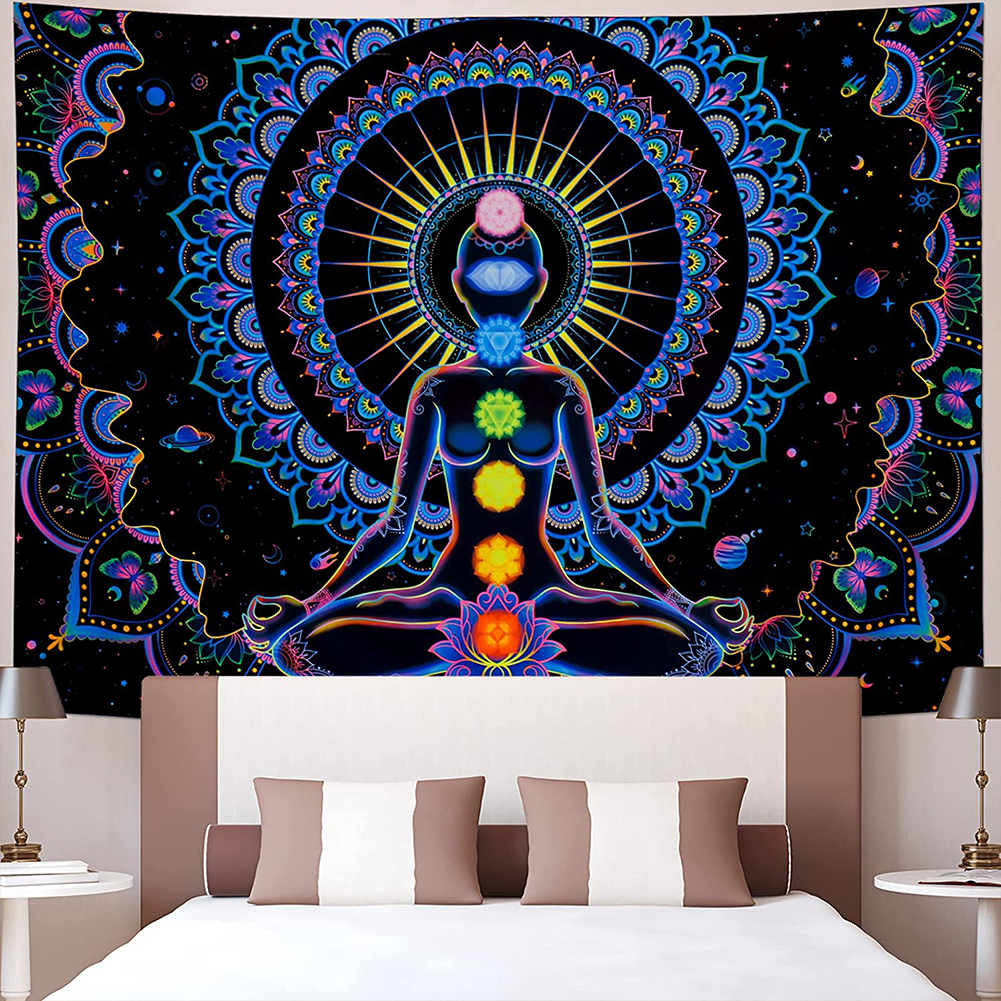 Yoga Fluorescent Tapestry Mur suspendu tapis tapisses tapisseries décor de pièce lumineuse fond esthétique lueur sous ultraviole