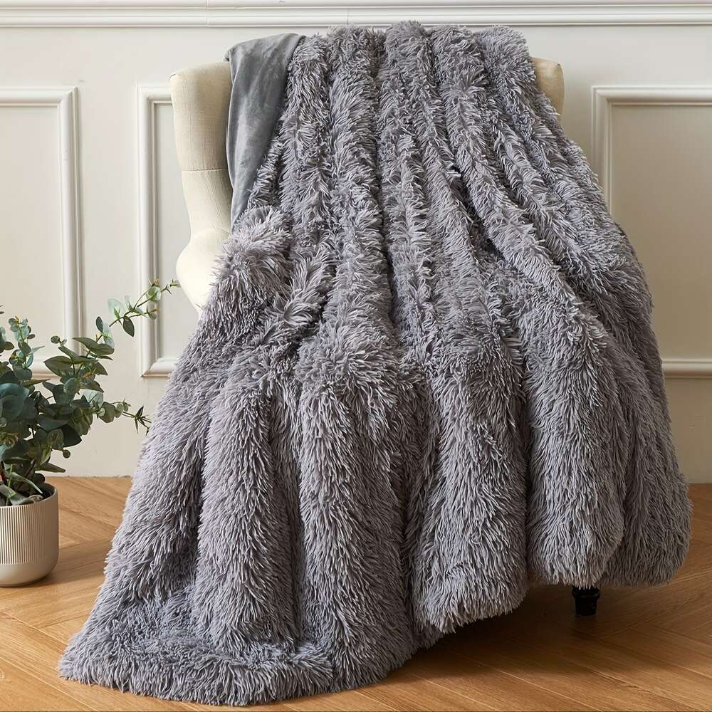 Plush Shaggy Blanket Soft, Warm, Cozy Ideal for Sofa or Bed Solid Color, Thick and Fluffy - Various Sizes Available