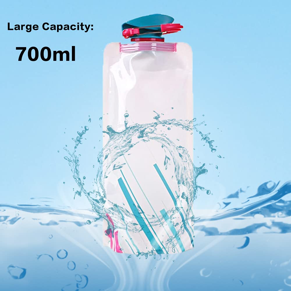 700 ml Foldable Water Bottles Reusable Water Bottle Foldable Drinking Bottle Bag for Hiking, Adventure, Travel Pack of 4