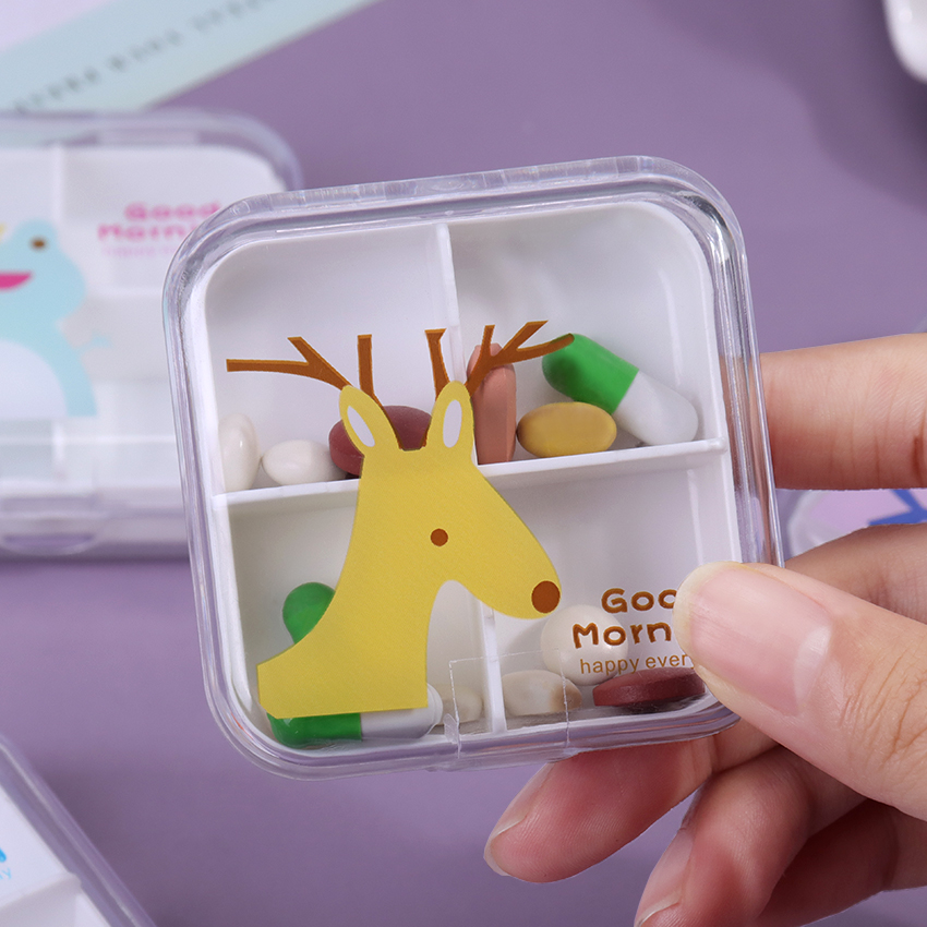 Portable Empty Drugs Box 4 Compartments Mini Cute Pill Box Medicine Case for Healthy Carem Pill Box Storage Organizer