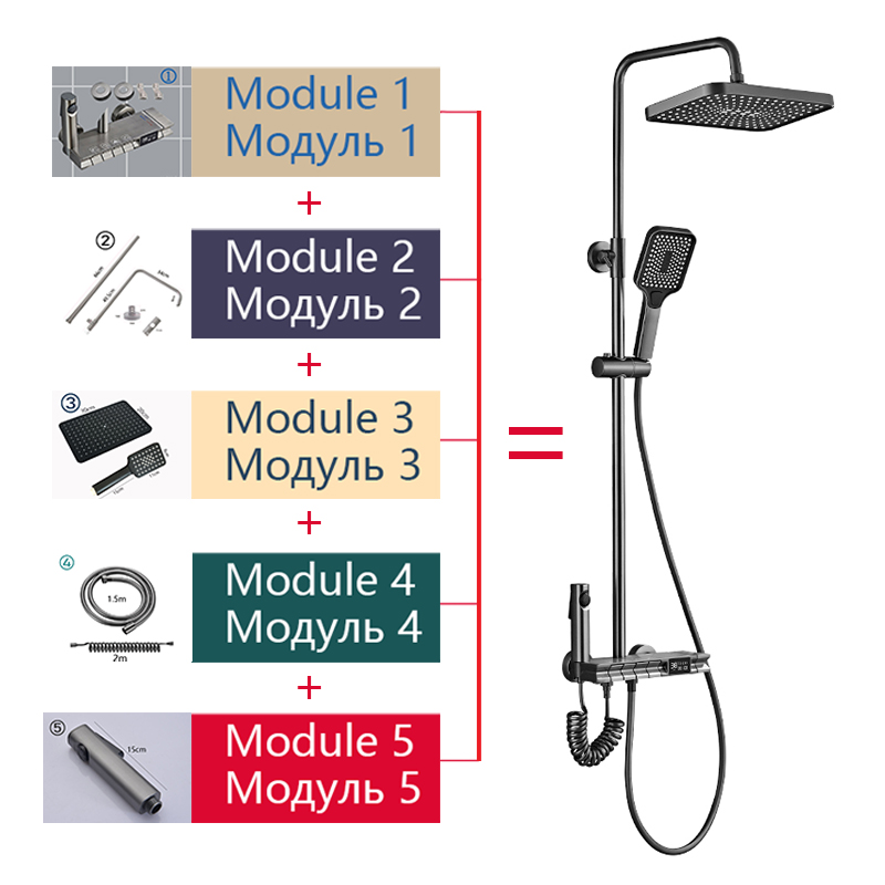 Klavierschlüssel Badezimmer Duschset Messing Duschsystem 4 -Wege Badewanne Heiße kalte digitale LED -Duschhahn Temperatur DIY Duschsets