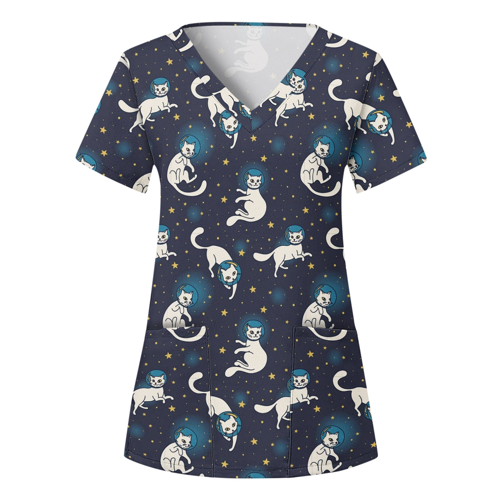 Women Cat Animal Printed Medical Nurse Unifor