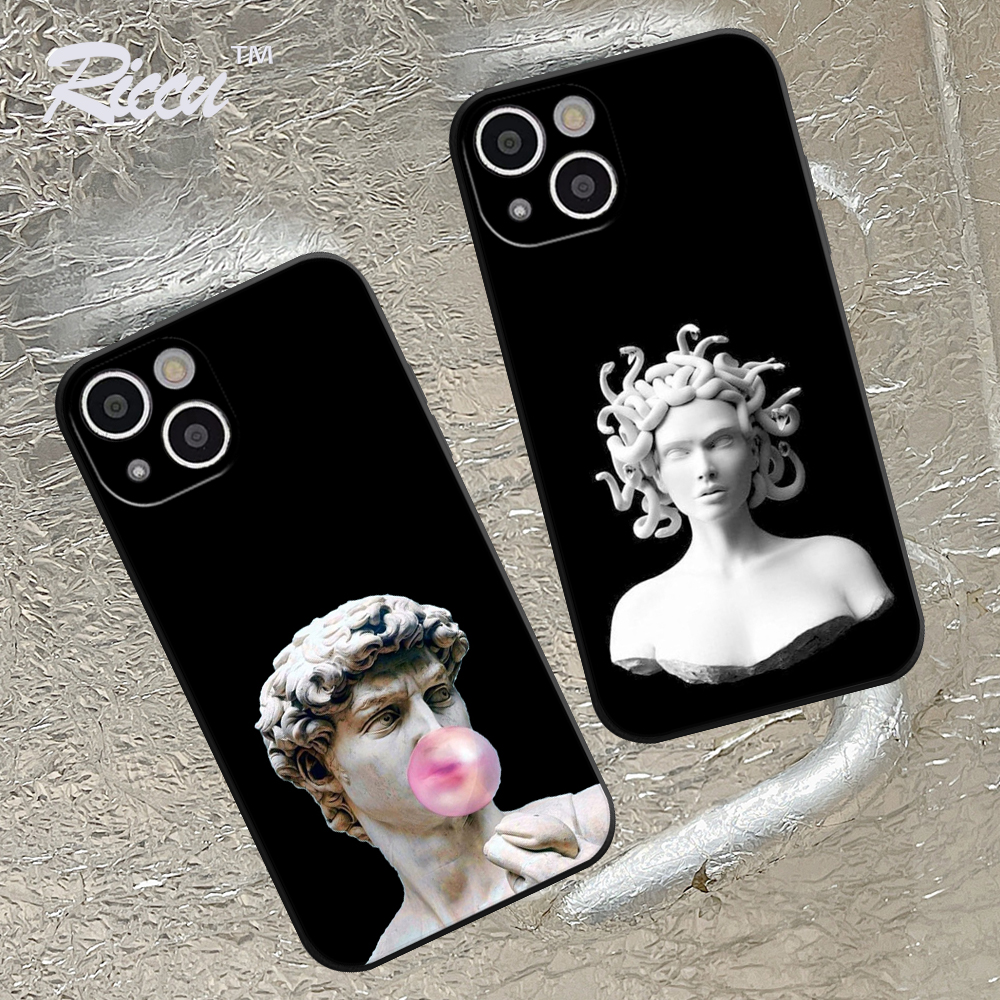 Black Funny Art Résumé Case pour iPhone 14 12 13 11 Pro Max Xs Max XR x 7 8 Plus Mini SILICONE Statue Soft TPU Cover