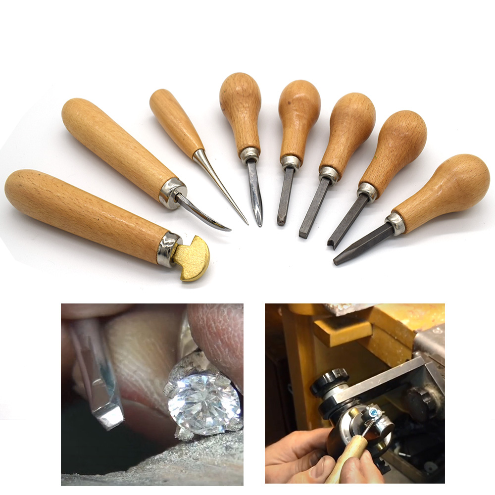 1st Professional Jewelry Diamond Bezel Setting Pusher Handy Diamond Setting Tool Handverktyg med trähandtag