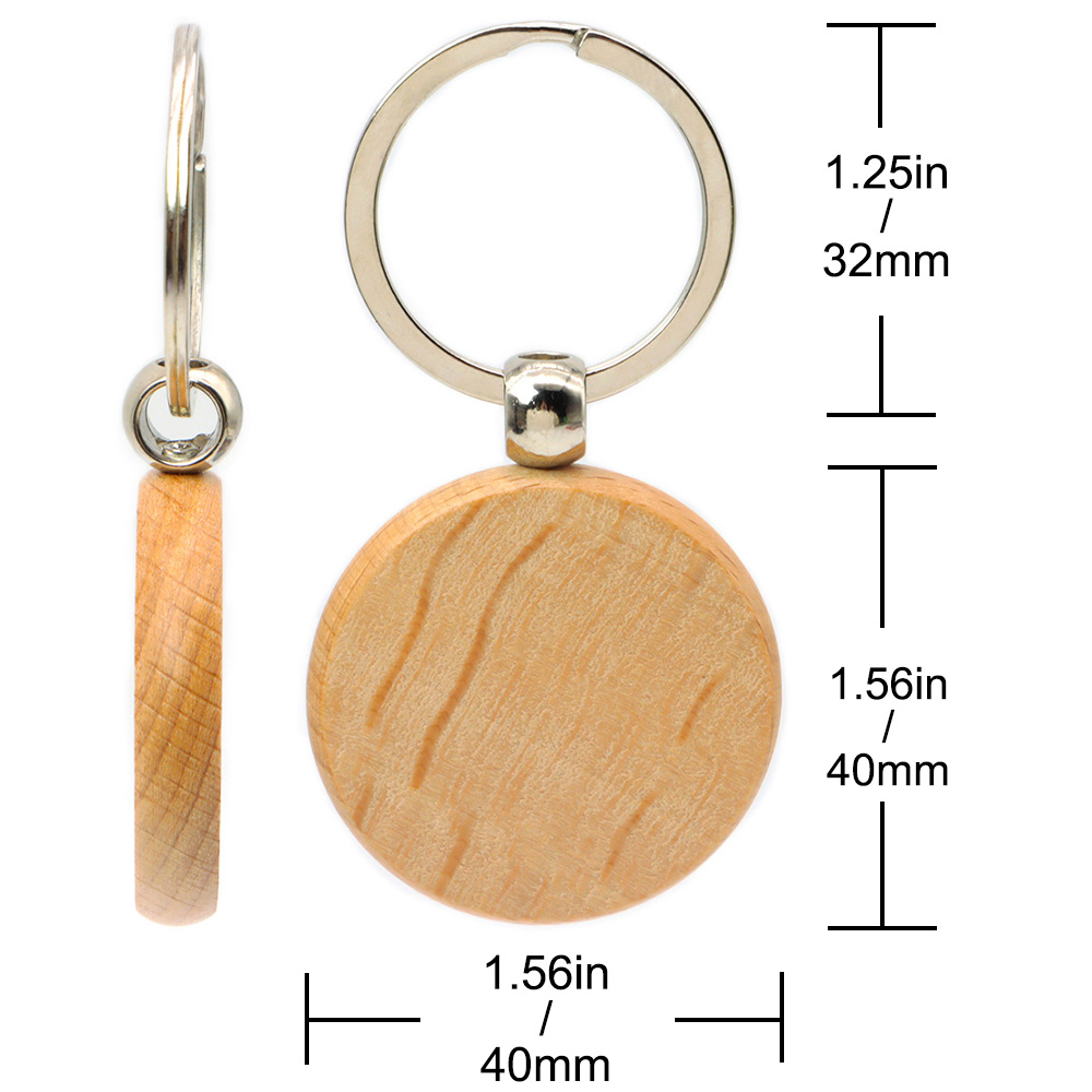 Porte-clés en bois 10 20 fermeture record de gravure ronde clés clés banc de bois blanks tags cadeaux