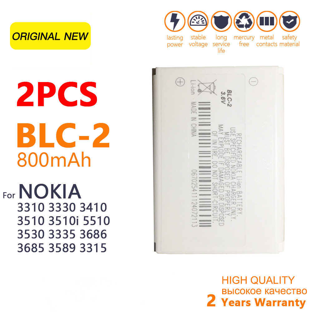 Äkta BLC-2 BLC2 3.6V 800mAh litiumpolymerbatteri för Nokia 3310 3330 3410 3315 3510 5510 3530 3686 3685 3589 3350 6650