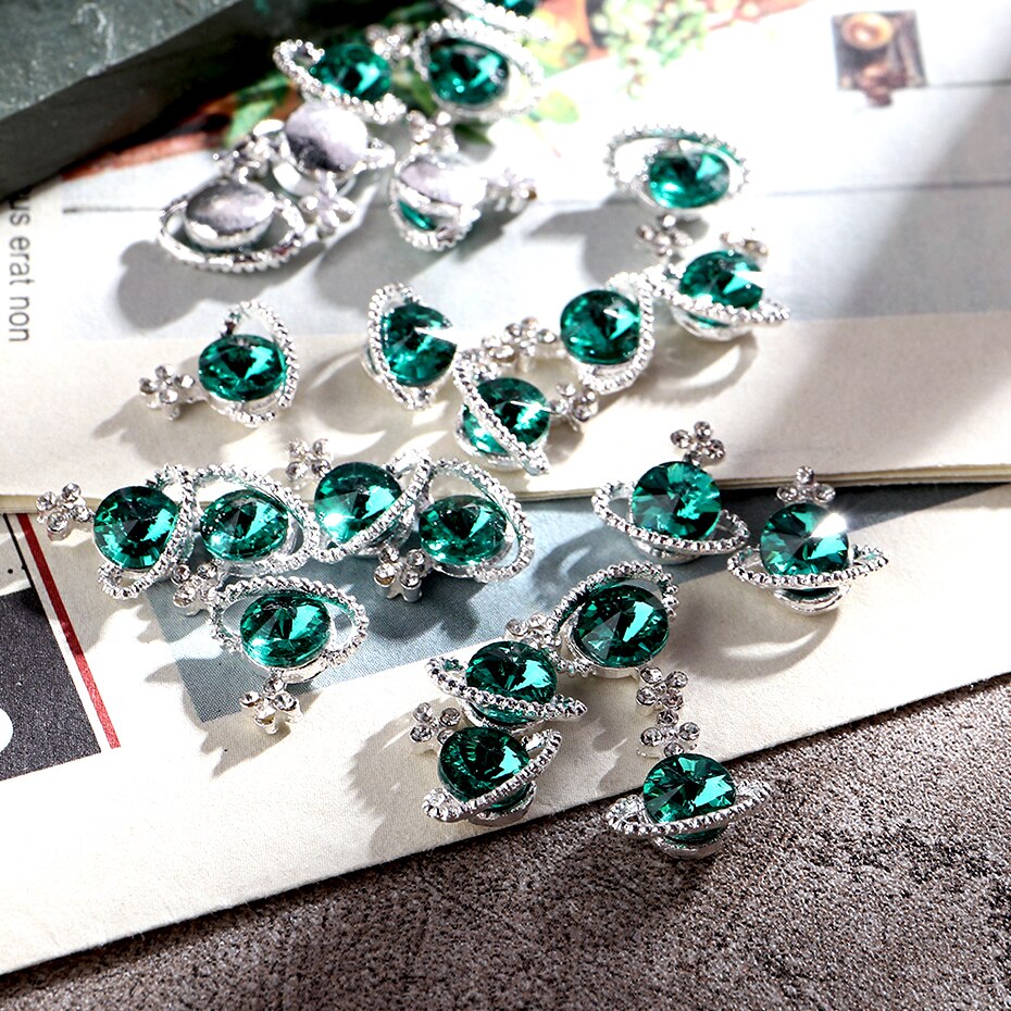6 rutnät Planet Nail Charms Crystal Rhinestones Nail Art Shiny Luxury Jewelry Gems Design Diy Saturn Manicure Decoration