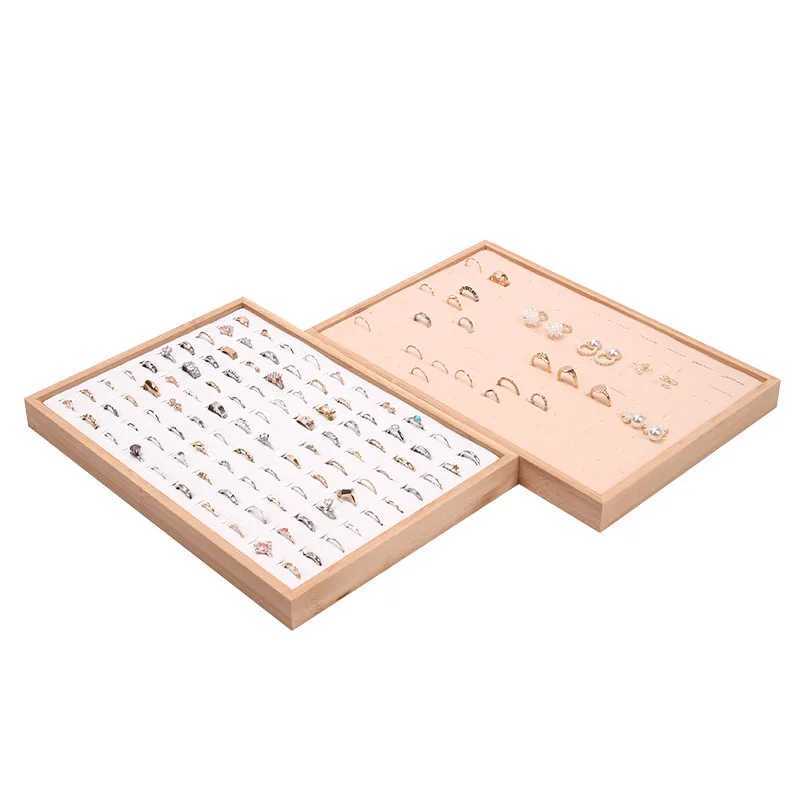 Jewelry Boxes Bamboo 100 Grid Ring Tray Jewelry Display Cabinet Storage Organizer Display Tray 35 * 24cm