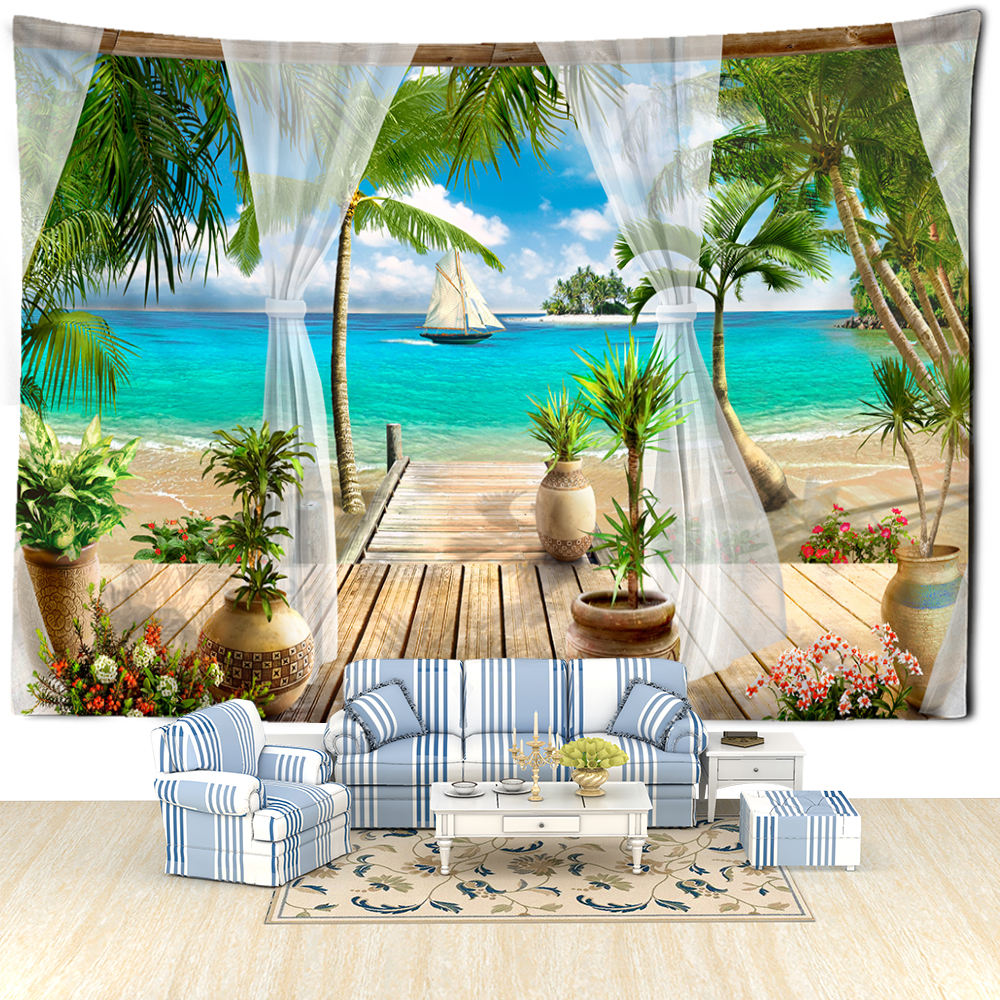 Catadrino de playa Landscape Tapestry Wall Hanging Bohemio Tropical Landscape Art Tabet de fondo Minimalista
