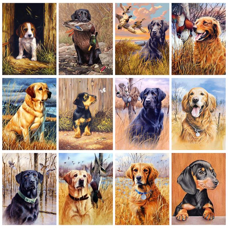 RUOPOTY DIY Painting By Numbers With Frame Adults Dogs Animals Canvas Painting Handicrafts Acrylic Paints For Diy Gift Art Suppl