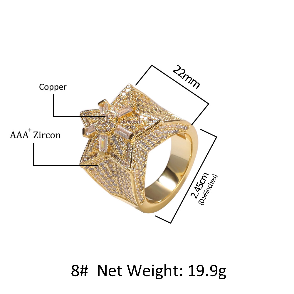 Hip Hop Topling Star Casting Rings 18K Gold vergulde verlichte spanning vingerring