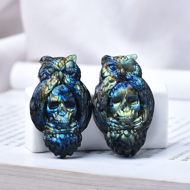 Kwarts snijwerk gepolijst kristal labradoriet Owl schedel natuurlijke stenen genezende edelstenen reiki reiki