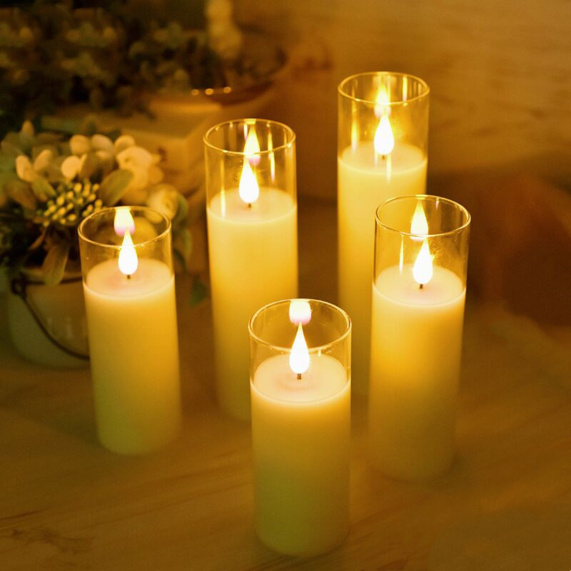 5.3cmD Remote controlled Mini Glass Candle Light 3D wick Flickering Led Pillar Candle Lamp Home party Wedding Decor-Dual Color