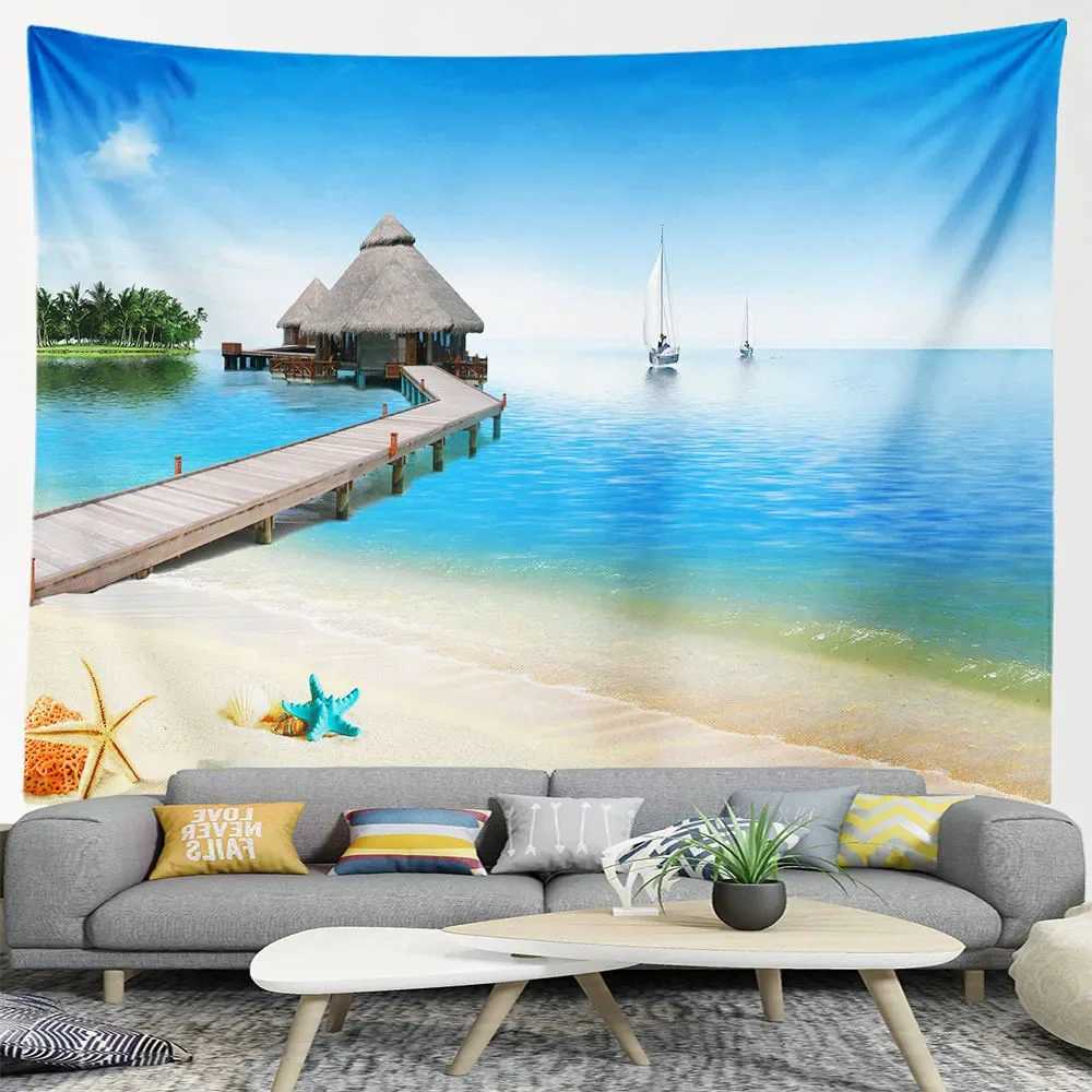 Starfish Tapestries Beach Tapestry Sea Wave Aesthetic Room Decor Ocean Landscape Wall Tapestries for Bedroom Home Living Room Decorations R0411