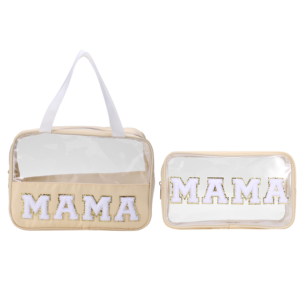 Female Toiletry Bags Large Travel Cosmetic Bag for Women Makeup Organizer Clear Letter MAMA Cosmetic Case Storage Pouch Tote Bag