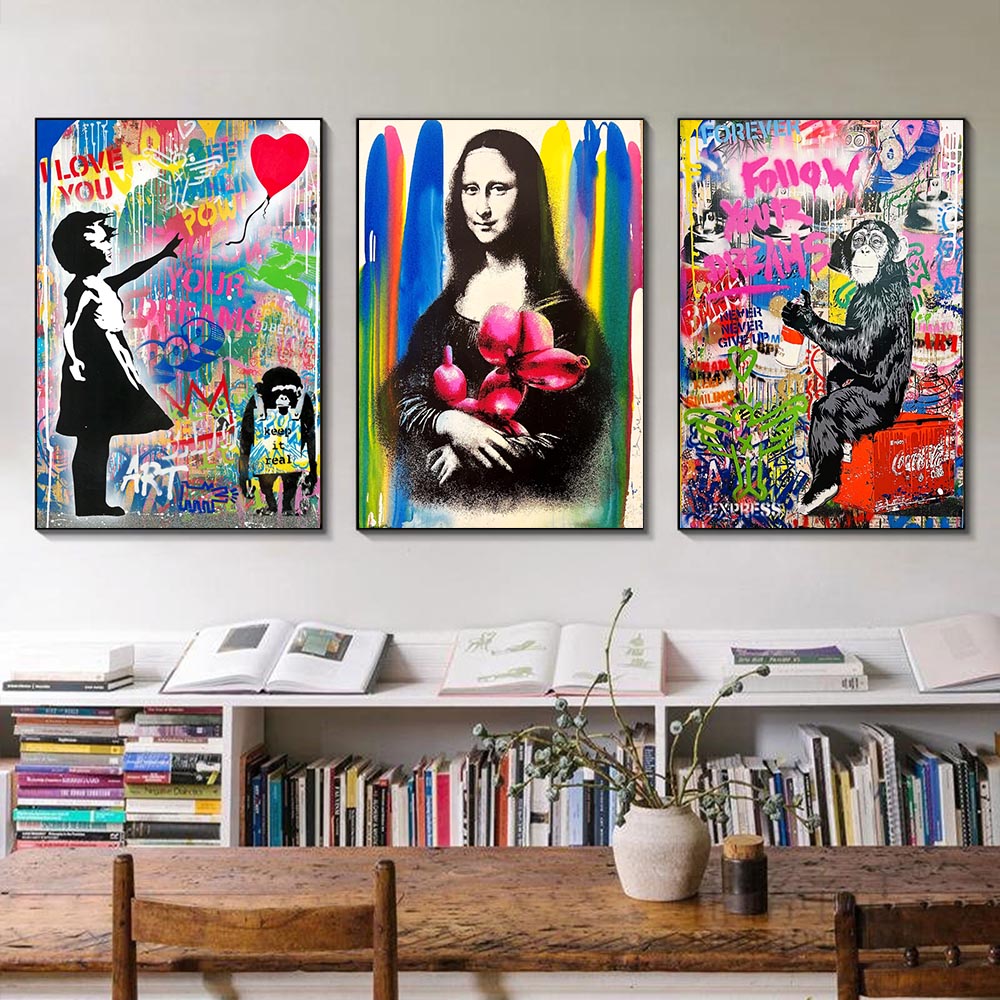 Pinturas de lienzo de Banksy póster de graffiti de pop imágenes abstractas de arte decorativo para la sala de casas modernas decoración sin framas