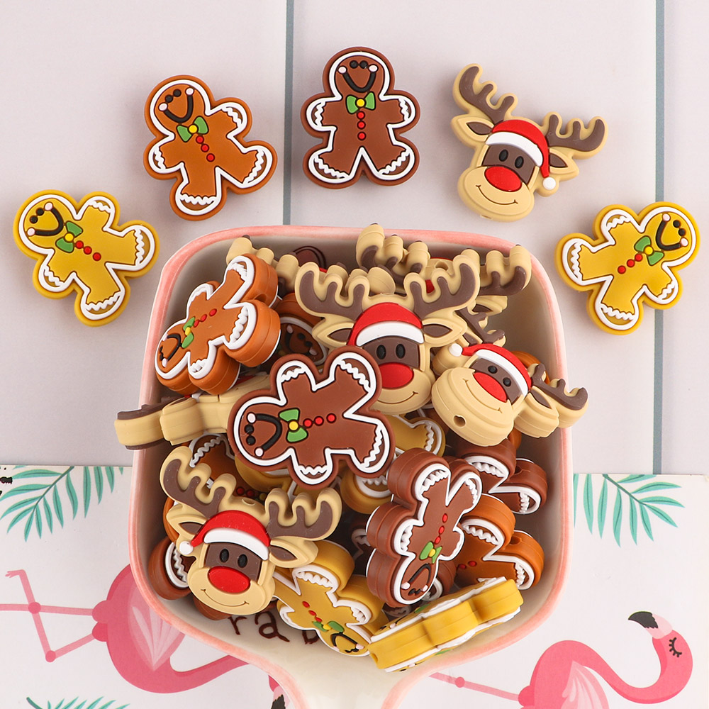 KOVICT NIEUWE SILICONE KRAPEN MINI REINDER Gingerbread Fire Food Grade hanger Diy ketting armbanden sieraden accessoires