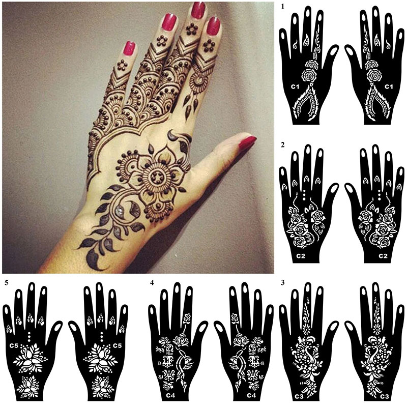 Professionelle Henna Tattoos Schablone Temporärer Handkunstkunstaufkleber Vorlage Hand Tattoo Aufkleber Indien Blumen Tattoo Schablone